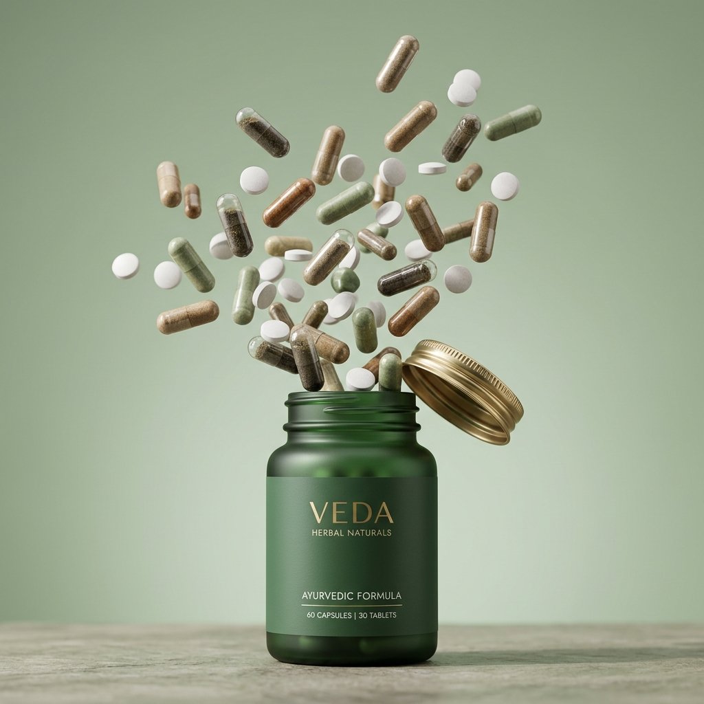 Premium 3D Ayurvedic Capsules jumping out for Herbal third party manufacturing services